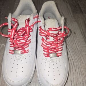 Nike White Sneakers with Bold Red Laces